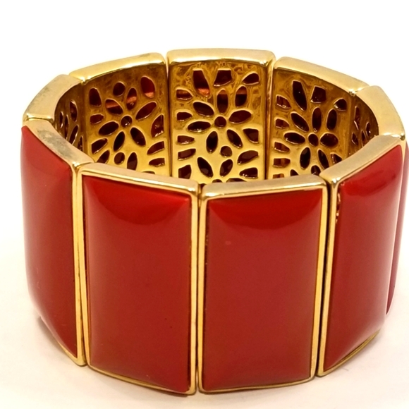 ✅Red Carnelian Inlay Stretch Reversible Cuff Bracelet Gold Ornate Hand Crafted❣ - Picture 6 of 13